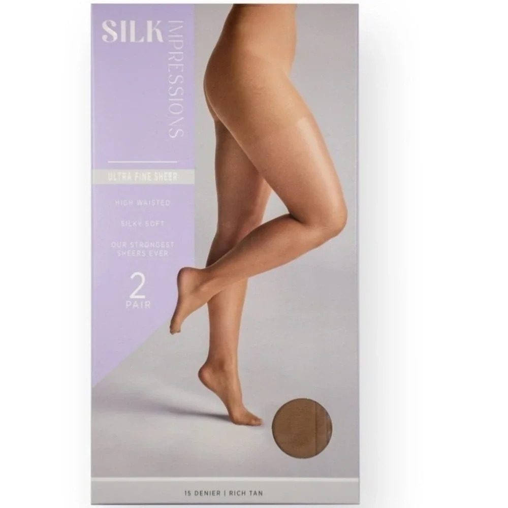 Silk Impressions Ultra Fine Sheer Pantyhose 2-Pair XXXL Cocoa 15 Denier
